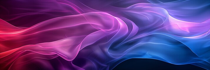 Obraz premium A background with a gradient of dark blue and purple, with flowing lines in pink that resemble waves or ribbons.