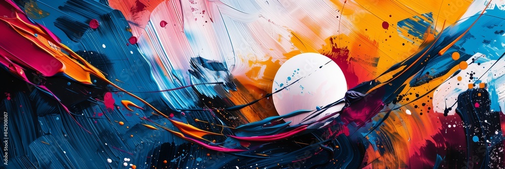Poster abstract background with colorful brush strokes and shapes, creating an artistic atmosphere.
