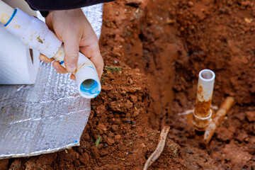 Attaching water supply to house by glue pvc pipes