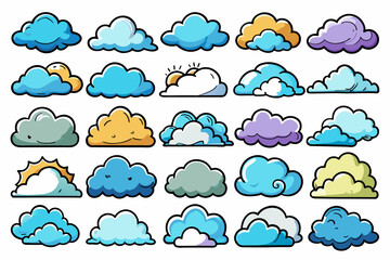 weather icons, sunny, cloudy, rain, storm, snow