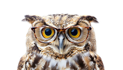 Fototapeta premium Owl with glasses die cut PNG style isolated on white and transparent background