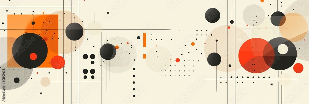 Poster abstract flat vector shapes, shapes with circles and squares in different colors, with lines and dot