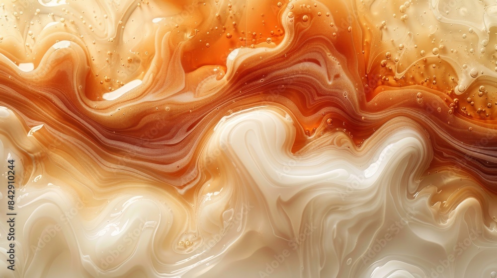 Poster this image features an abstract liquid marble texture with flowing patterns in shades of orange and 