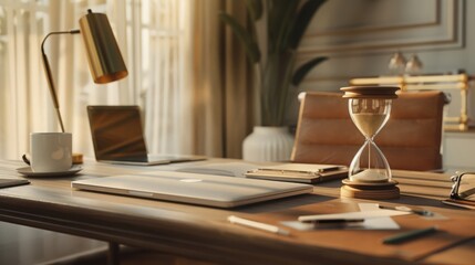 Picture a timeless sand hourglass on a study desk. As the sand trickles down, it serves as a meditative reminder of the steady passage of time