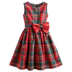 Red Plaid Tartan Dress With Bow. Generative AI