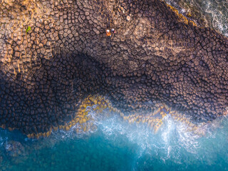 View of Ganh Da Dia or Da Dia Reef is a seashore area of uniformly interlocking basalt rock columns...