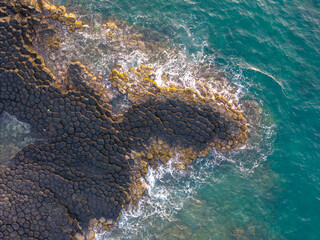 View of Ganh Da Dia or Da Dia Reef is a seashore area of uniformly interlocking basalt rock columns...