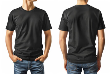 T-shirt mockup, front and back views. Male clothes wearing clear attractive apparel t-shirt models template