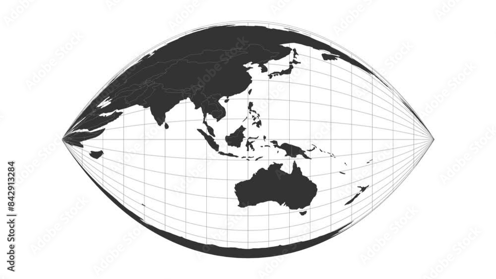 Poster world map. craig retroazimuthal projection. animated projection. loopable video.