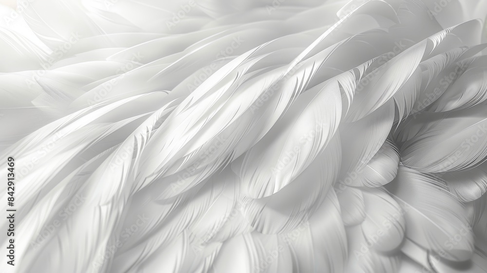 Poster detailed close-up of a white texture made up of soft overlapping feathers on a background