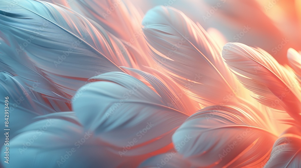 Poster beautiful abstract arrangement of feathers with a soft red glow and elegant texture detail
