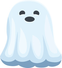 Friendly ghost character with a surprised expression floats against a white background