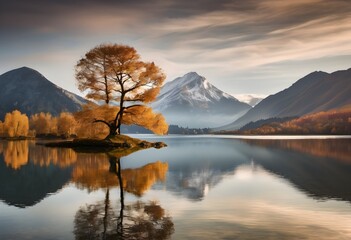 Fototapeta premium A view of a Tree in an Island on a lake