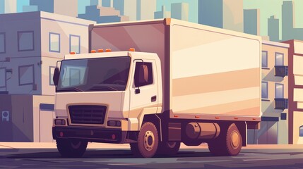delivery truck flat design front view theme logistics cartoon drawing vivid