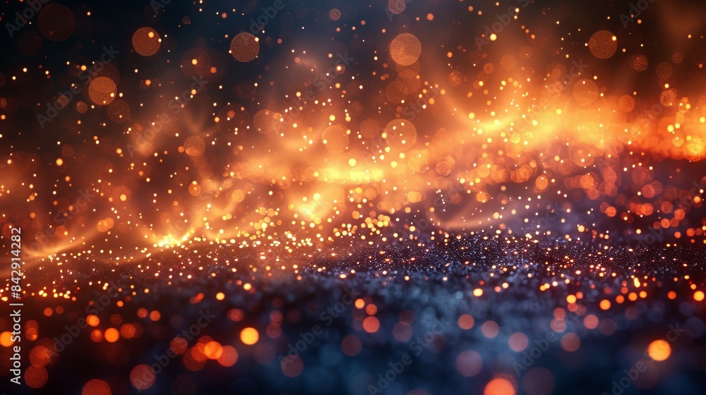 Poster an abstract depiction of bokeh lights in golden warm tones that shimmer and create a magical sparkli