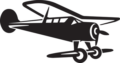 Vector illustration of retro plane isolated on white background. Monochrome style.