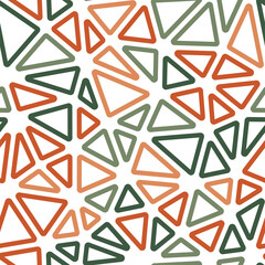 Triangles pattern geometric design. Medium triangle size. Multiple colors style. Rounded triangles outlined. Repeatable pattern. Autumn foliage. Vibrant vector tiles. Seamless vector illustration.