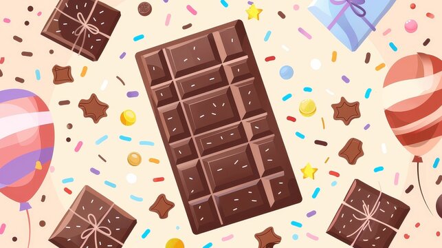 chocolate bar flat design front view theme celebration cartoon drawing vivid