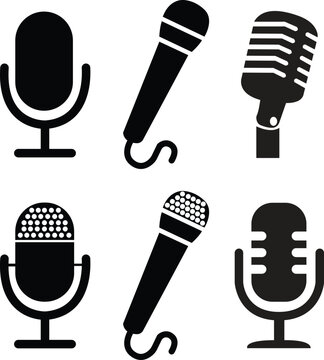 Set of fill Voice icons recording Studio symbols. Microphone icons. Microphone icons logos template for many purposes. Retro microphone vectors illustration signs isolated on transparent background.