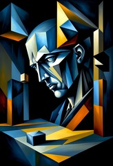 Loneliness. Inspired by the art of cubism, a painting depicting the fight against depression and interpersonal relationships in the modern world. African modern abstract art