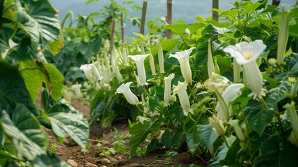Obraz premium Datura Flowers for Extraction in Garden