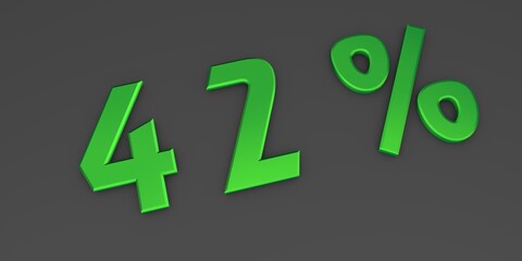 Green 3D forty two percent on a gray background. Rendering.