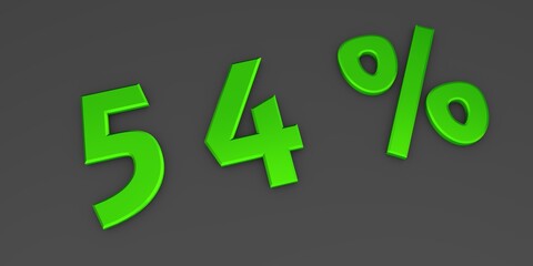 Green 3D fifty four percent on a gray background. Rendering.