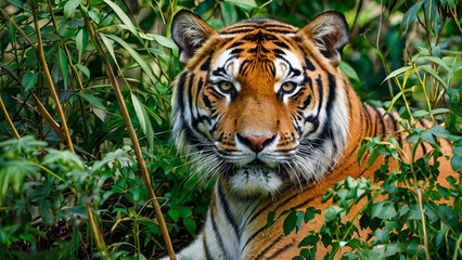 Obraz premium A Bengal Tiger Hiding In The Forest