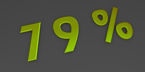 Yellow-green 3D seventy nine percent on a gray background. Rendering.
