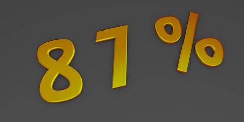 Orange 3D eighty seven percent on a gray background. Rendering.