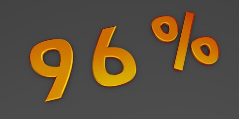 Orange 3D ninety six percent on a gray background. Rendering.