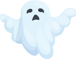 Cartoon ghost is floating in the air, looking spooky and playful for halloween