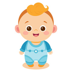 Fototapeta premium A baby boy in blue clothes sitting on white background