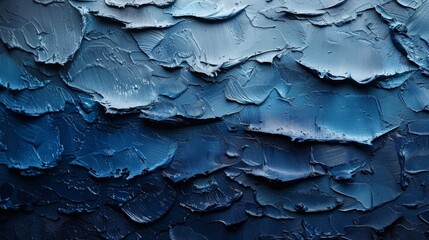 Closeup of various shades of blue oil paint textures with a tactile quality and dynamic lines