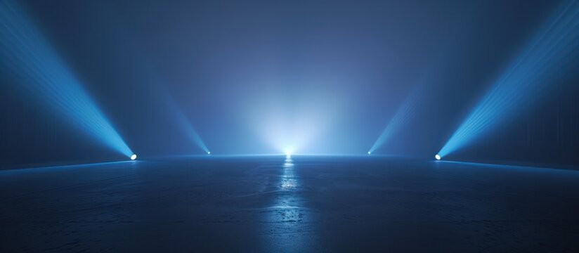 The spotlights illuminate the empty stage.