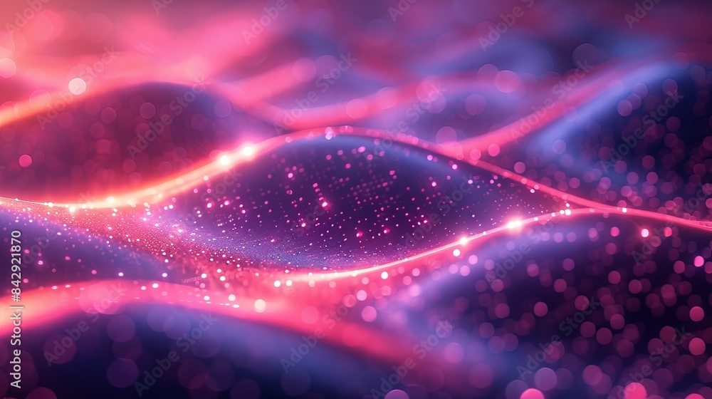 Poster vibrant particle waves with neon lights creating a dynamic abstract wallpaper with a futuristic feel