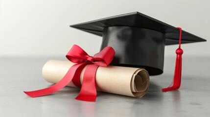 Graduation Cap and Diploma: Illustrate a graduation cap and rolled diploma, isolated on a transparent background.