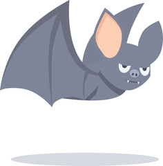 Cartoon style illustration of a gray bat flying with its wings spread