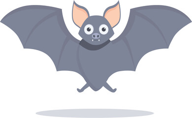 Cute grey bat is flying and spreading its big wings