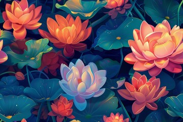 Water Lily Paradise - A Vibrant Tapestry of Flowers