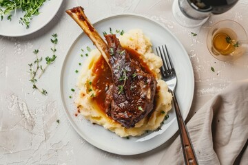 A Delectable Braised Lamb Shank Served With Creamy Mashed Potatoes