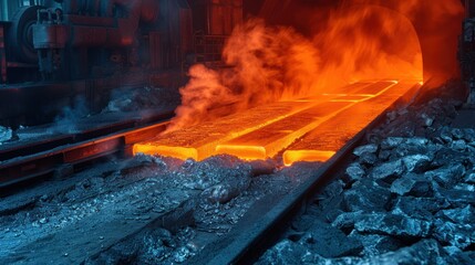Obraz premium Production of steel and heavy metals in electric furnace in production.