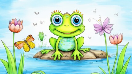 Fototapeta premium A cute frog with big blue eyes 