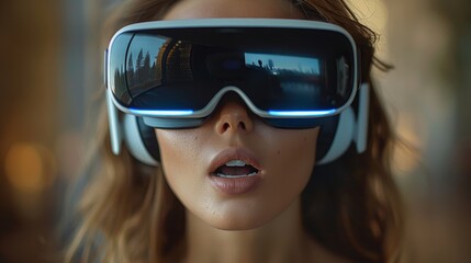 Close-up of an individual engaged in virtual reality with the face hidden, showcasing VR glasses against a soft focus background