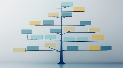 An organizational chart with clear, hierarchical structures, using boxes and lines to denote different levels of an organization.