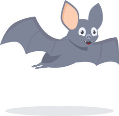 Fototapeta premium Cartoon grey bat flying and smiling, spreading its wings
