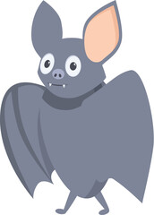 Cartoon happy grey bat standing and showing its wings