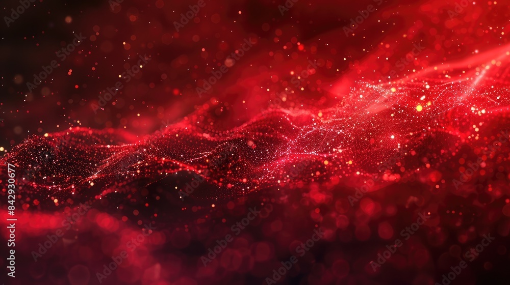 Poster red flowing particles form an abstract background. aig535