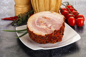 Tasty and fat smoked pork belly