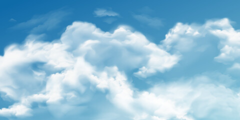 Obraz premium Blue sky cloud. Nature sky beautiful blue and white clouds texture background. Vector heaven landscape for cards, poster cover or design interior